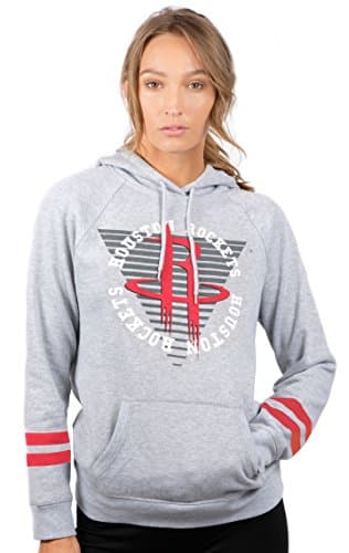 Ultra Game NBA Houston Rockets Womens Soft Fleece Pullover Hoodie Sweatshirt With Varsity Stripe, Heather Gray, Medium