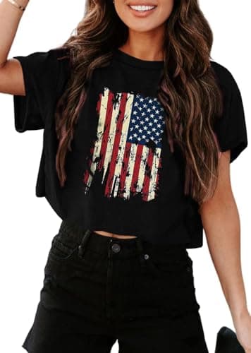 UNCLECAT Women's Cropped T Shirts Memorial Day Graphic Tee 4th of July Independence Day Tops