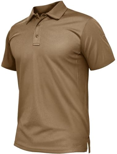 TACVASEN Mens Polo Shirts Short Sleeve Dry Fit Collared Shirt Performance Pique Polos Moisture Wicking for Tactical Athletic Golf Brown S
