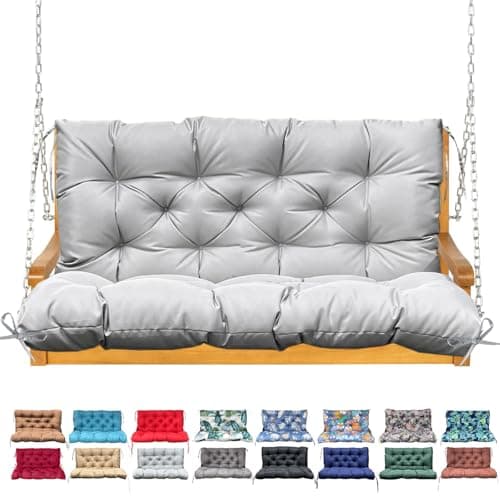 NANGELRN Porch Swing Cushion with Backrest,Waterproof Bench Cushion for Outdoor Furniture,2-3 Seater Replacement Thickened Swing Cushion with Ties,Patio,Outdoor,Backyard and Garden (Light Gray,47x40)