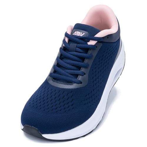 QAUPPE Wide Toe Box Shoes Women Walking Plantar Fasciitis Sneakers Arch Support Orthotic Tennis Shoes BluePink US 6.5