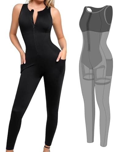 Popilush The Shapewear Jumpsuit Workout Jumpsuits with Pockets - Zip up Jumpsuits for Women
