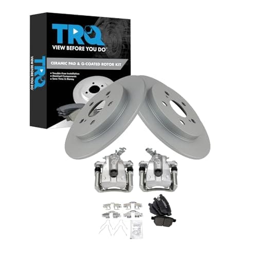 TRQ Rear Brake Pad and Rotor Set Ceramic G Coated Rotors Calipers Compatible with 2009-2010 Pontiac Vibe 2009-2013 Toyota Matrix