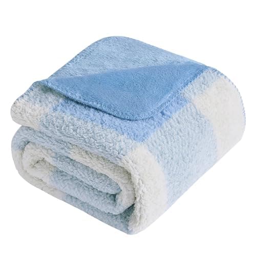 LURKA Checkered Sherpa Fleece Throw Blanket – Soft and Cozy, Medium Weight for All Season, Plush Throw for Couch, Bed & Pets, Glacier, 50x60 Inches