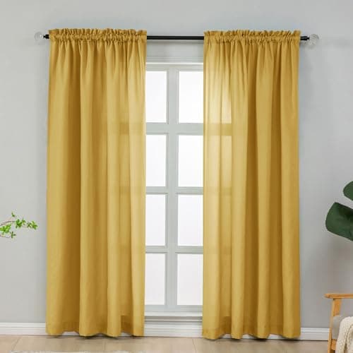 L.Z.E Gold Light Filtering Curtains 72 Inch Length 2 Panels Set, Privacy Non-See-Through Curtains for Living Room Nursery Doorway Divider, Rod Pocket Window Panels
