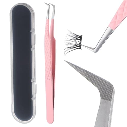 Lash Tweezer, Fiber Tip Lash Tweezers, LashExtension Tweezers High Precision for Eyelash Extensions for Volume & Classic Lashe Pink