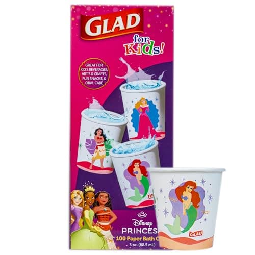 Glad for Kids Disney Princess Disposable Mini Paper Cups for Bathroom Rinsing and Parties Heavy Duty Soak Proof Paper Cups for Kids Colorful Princess Designs 3 Ounce 100 Count Kids Drinkware
