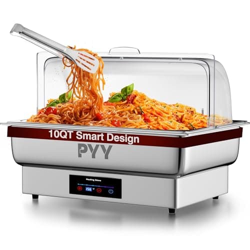 PYY Electric Chafing Dish Buffet Set, Roll Top Chafing Dish, Stainless Steel Chaffing Server Set Chafer for Catering,Buffets (Full Size with Lid)