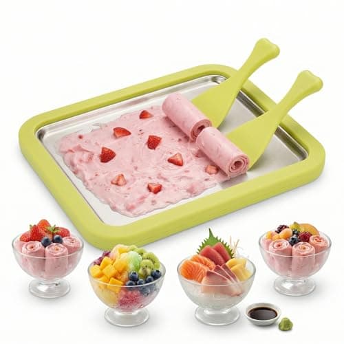 Fynvotriax Rolled Ice Cream Maker Kit - 304 Stainless Steel Cold Plate, 2 Scrapers, Instant Ice Cream Roller Machine for DIY Homemade Frozen Treats, Family Fun Activities