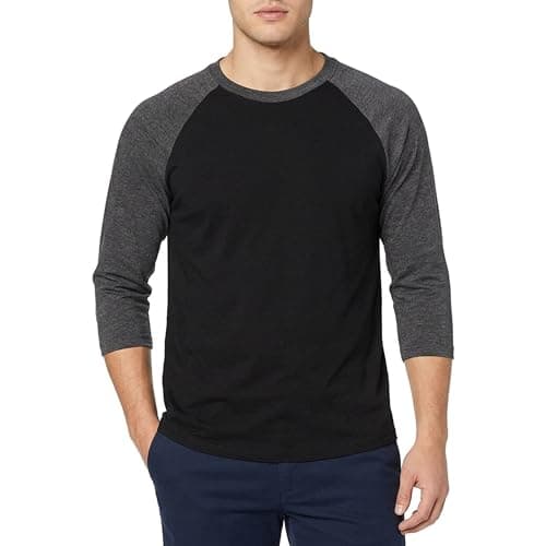 Men's Raglan Baseball Tee Shirt - Cotton Two Tone Casual Athletic Top,001,S,CHC/Blk