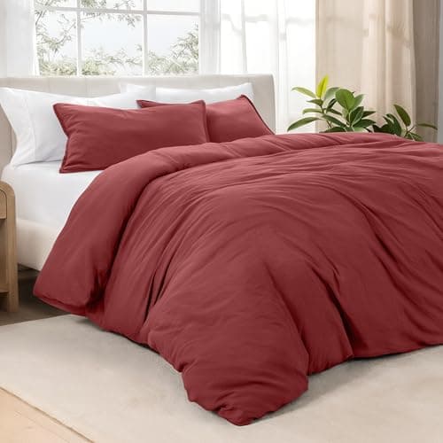 Bare Home Microfiber Duvet Cover Set - Ultra Soft Washed Microfiber - Queen Size - Linen-Like Look - Easy Care - Breathable Fabric - Our Softest Duvet Cover Set (Queen, Rosewood)