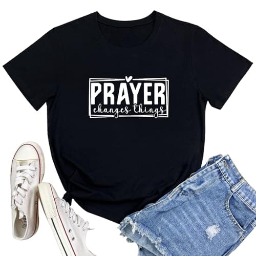 LOOKFACE Women Crewneck Prayer Graphic Soft Cute T-Shirts Black Small