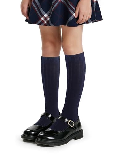 COTTON DAY Kids Girls Boys Knee High School Dress Socks 6-8 Years Ribbed Navy Size 8 (M)