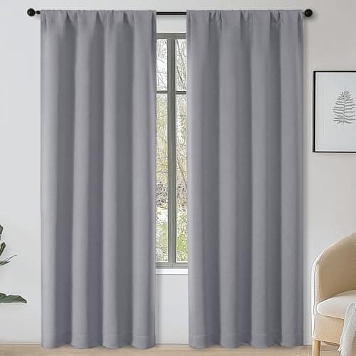 OWENIE Sally Silver Grey Blackout Curtains for Bedroom Living Room 78 Inches Long 2 Panels Set, Privacy Thermal Insulated Rod Pocket Window Curtains for Patio French Front Door, W40 x L78 Inch