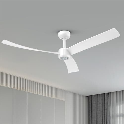 TALOYA 52 Inch Ceiling Fans with Lights Led Remote Control Low Profile Flush Mount for Living Room Bedroom Outdoor Patio,DC Motor,Reversible,Dimmable,Buzzer ON/Off,White