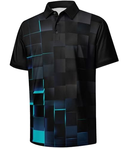 V VALANCH Mens Polo Shirts Short Sleeve Moisture Wicking Golf Tennis Polo Casual Print Shirts Black Geometry L