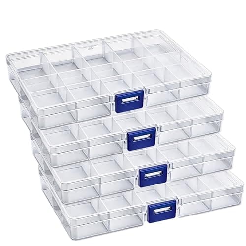 GadgetNestUSA 15-Grids Transparent Plastic Storage Box – 4 Pack Organizer for Small Items, Tiny Accessories, Beads, Jewelry, Screws & Mini Parts – Detachable Compartments, Clear Storage Case