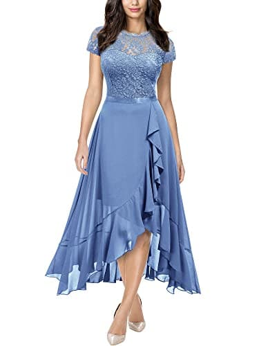 Miusol Women's Retro Lace Contrast Chiffon Ruffle Evening Maxi Dress (XX-Large, Light Blue)