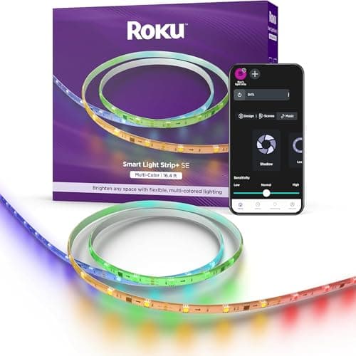 Roku Smart LED Light Strip+, 16.4ft - Color Options with Adjustable Brightness & Temperature - Peel & Stick WiFi Smart Strip Lights Works with Roku Voice, Alexa & Google Assistant - Smart Home Product