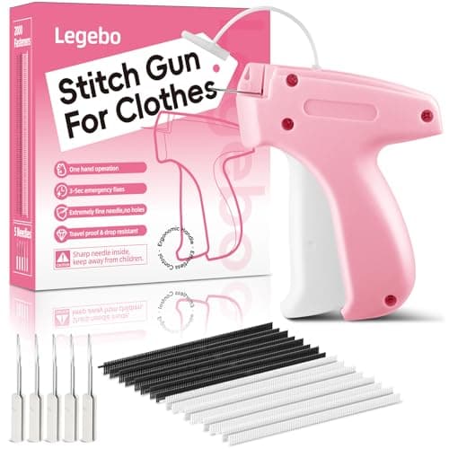 Legebo Upgraded Stitch Gun for Clothes, Handheld Quick Clothing Fixer, Clothing Tagging Gun for Home & Retail Use, Includes 6 Needles, 1000 Black & 1000 White Fasteners (Pink,1 Pack+2000 Fasteners)