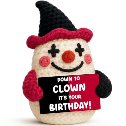 Handmade Crochet Clown Birthday Gifts for Kids Daughter Son,Year Old Boy Girl Birthday Gift Desk Room Decor,Best Friend Birthdays Gifts for Sister Daughter Kids Coworker Bestie Mom Dad Clown Lover