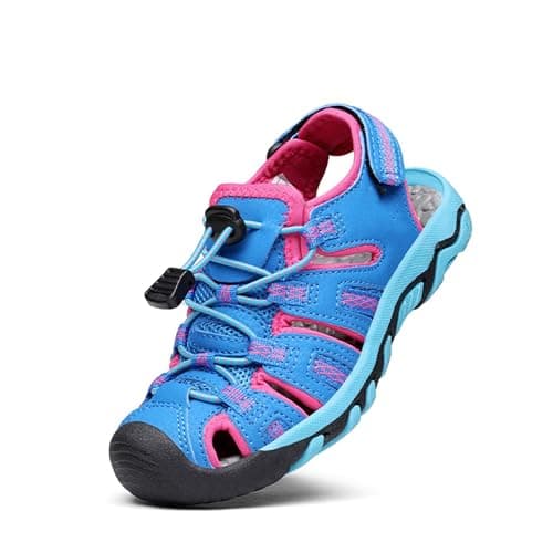 DREAM PAIRS Boys Girls Summer Outdoor Athletic Sport Sandals Walking Hiking Hook and Loop Adjustable Multicolor for Toddler/Little/Big Kids, Size 5 Toddler, Navy/Fuchsia/Mint, 160912-K