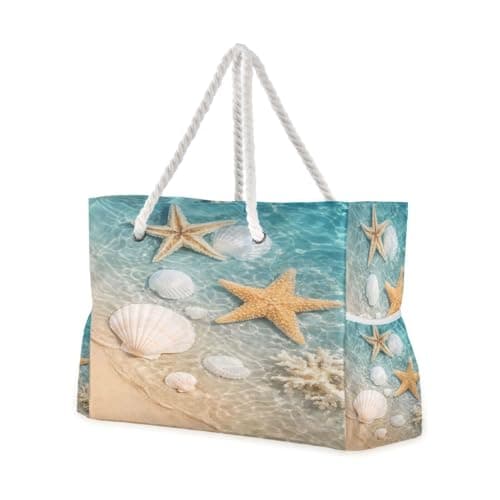Beach Bag Large Travel Tote Bag Starfish Seashell On Beach Shoulder Bag luggage bag for Gym Travel Sport