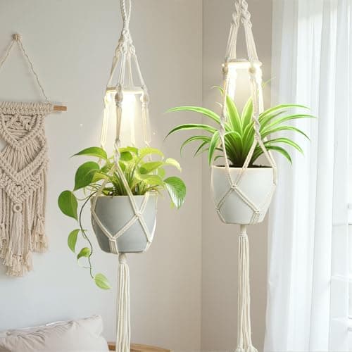 MSFON 2 Pack Macrame Plant Hanger with Grow Light for Indoor Plants