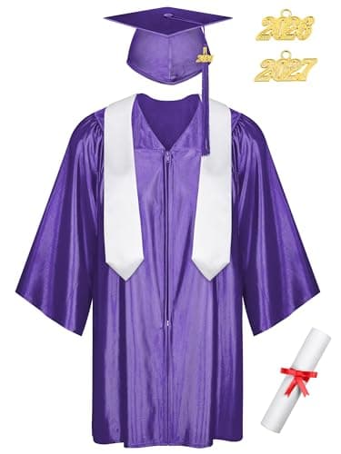 SOMSOC 7 Pieces Preschool Kindergarten Graduation Gown Cap Sash Set with 2026, 2027 Tassel Charms, Certificate for Toddler Children