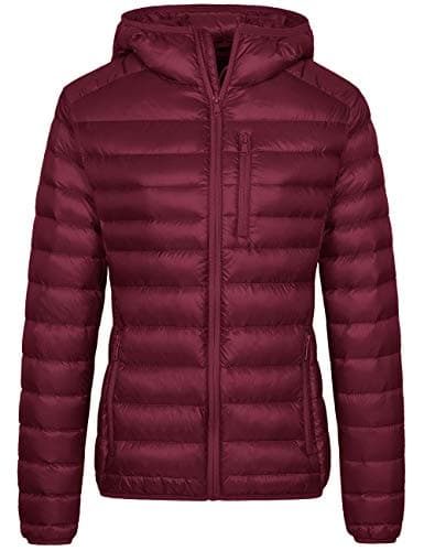 wantdo Women's Packable Down Jacket Lightweight Puffer Jacket Hooded Winter Coat Wine Red X-Large