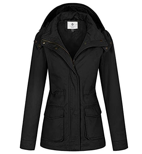 WenVen Women's Lightweight Casual Cotton Military Anorak Jacket, Black, S
