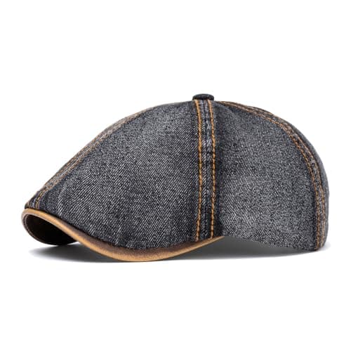 Quanhaigou Newsboy Flat Cap, Men's Vintage Gatsby Ivy Cabbie Hat, Beret Golf Driving Hats (Denim Black)