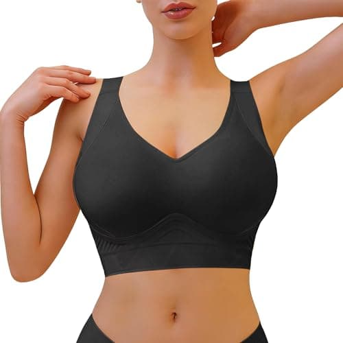 Soft Intention Wireless Jelly Bra Plus Size Back Fat Smoothing T-Shirt Bra Full Coverage Seamless Corsets Bra for Women Black