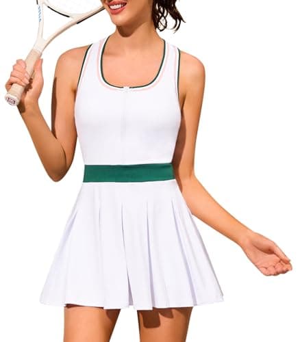Tennis Dresses for Women with Built in Shorts and Bra Half Zip Sleeveless Workout Golf Outfits Athletic Skirts White