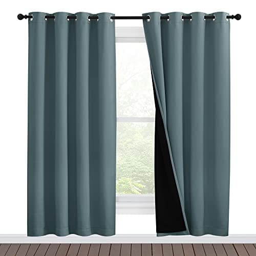 NICETOWN 100% Blackout Window Curtain Panels, Full Light Blocking Drapes with Black Liner for Nursery, 78-inch Drop Thermal Insulated Draperies (Greyish Blue, 2 Pieces, 55-inch Wide Per Panel)