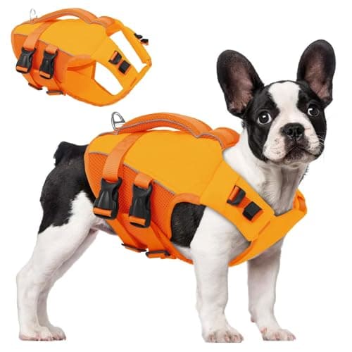 ASENKU Dog Life Jacket, High-Buoyancy Reflective Dog Swimming Vest with Durable Handles for Small/Medium/Large Dogs - Pool, Beach, Boating (Orange, M)