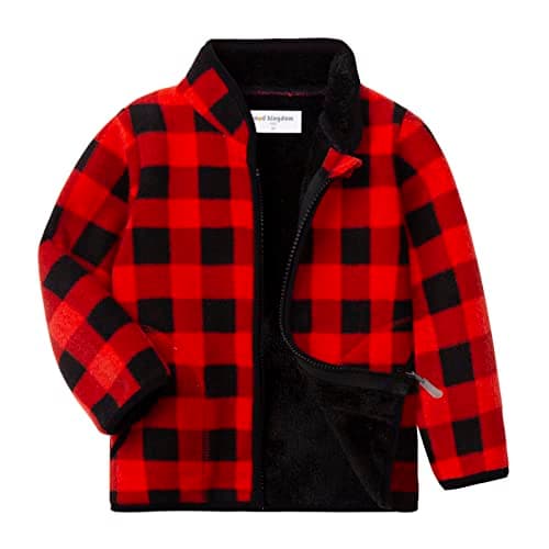 Mud Kingdom Unisex Toddler Kids Polar Fleece Jacket Fur Lined Outerwear Printing Zip Up Warm Fall Winter Christmas Red Plaid 3T