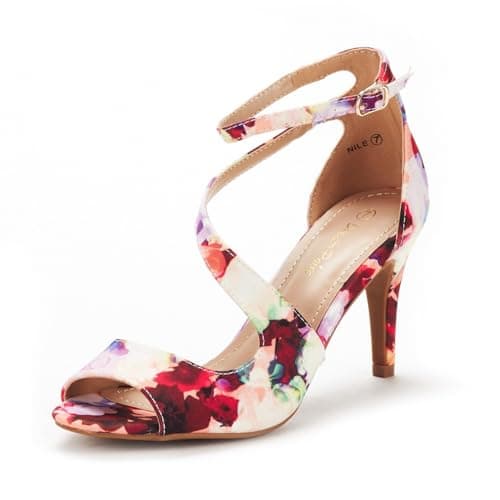 DREAM PAIRS Womens NILE Fashion Stilettos Open Toe Pump Heel Sandal, Floral - 5
