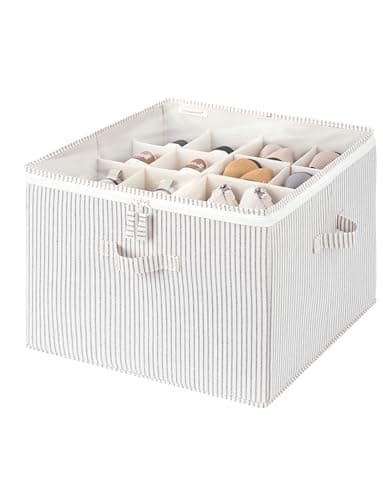 StorageWorks Shoe Organizer for Closet, Fits up to 16 Pairs, Shoe Cubby Storage Containers with Adjustable Dividers and Clear Cover, Khaki and Beige Stripes