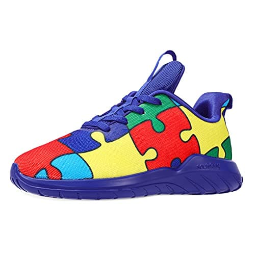 Soulsfeng Autism Awareness Shoes Women Workout Running Shoe Fashion Jigsaw Puzzle Blue Non Slip Sports Walking Tennis Gym Fitness Sneakers Size 6.5
