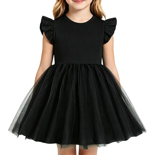 Magic Park 18M-7Y Toddler Ruffle Dress Kids Tulle A-line Skirt Girls Casual Dresses Birthday Holiday Outfit (Short Black,5-6 Years)