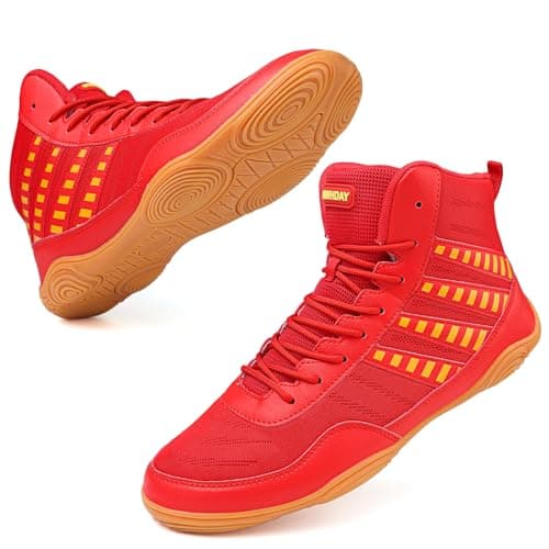BKWHDAY Wrestling Shoes Boxing Boots for Training Weightlifting Red