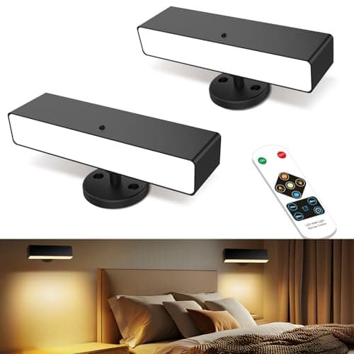 iThird Rechargeable Battery Operated Wall Sconce Set of 2: Wireless Black Wall Lights Battery Powered Magnetic 360° Rotation Cordless Scone Adhesive LED Wall Mount Lamp for Bedroom Reading Picture RV