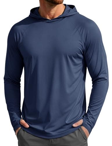 MAGCOMSEN Mens UPF 50+ Sun Protection Hoodie Quick Dry Long Sleeve Rash Guard Summer Running Fishing Workout Hoodies Navy M