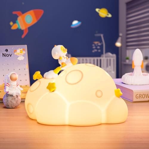 ICARER FAMILY Auto-Off Night Light for Kids - Rechargeable Touch Control Bedside Lamp, Planet Night Lights for Nursery, Gift for Girls Boys