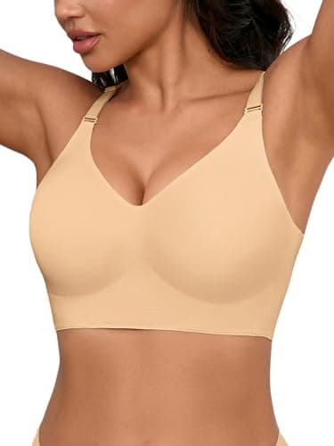 Sleep Bras for Women S/M, Wireless Seamless V-Neck Comfortable Sleeping Bralette, Sleep Lounging Bra with No Pads, Skin, M