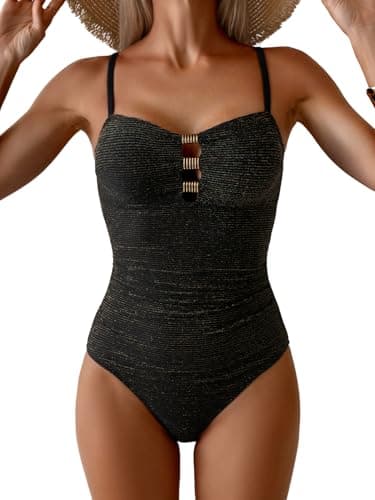 Aidonger One Piece Bathing Suit for Women Tummy Control Swimsuit Ruched Slimming Swimwear Cutout Swim Suit