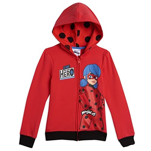 Miraculous Little Girls' Glitter Graphic Zip-Up Hooded Sweatshirt Ladybug Red 6