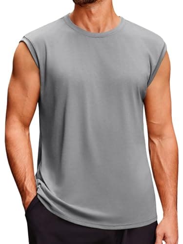 Runcati Men's Sleeveless Tank Tops Crewneck Casual Workout Gym Cut Off Muscle Fit T Shirt Grey