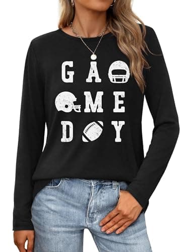 YI XIANG RAN Game Day Shirt Women: Football Tshirt Game Day Gift Tees Football Long Sleeve Tops(Black, Small)